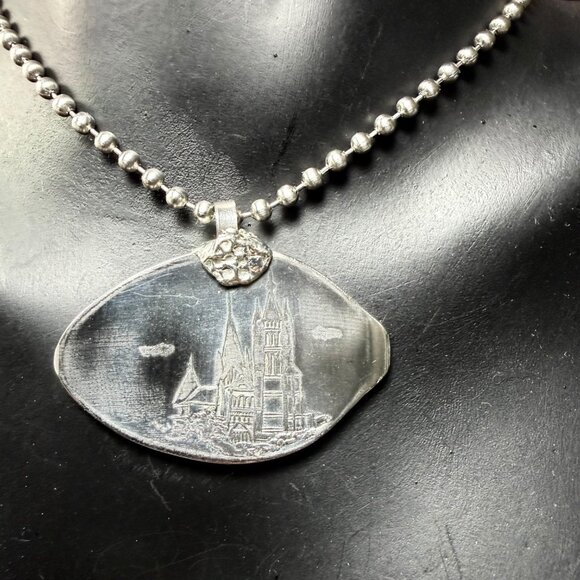 SOLD! Rolex Lausanne Spoon Pendant In Sterling Silver With Cathedral Engraving - Picture 7 of 12